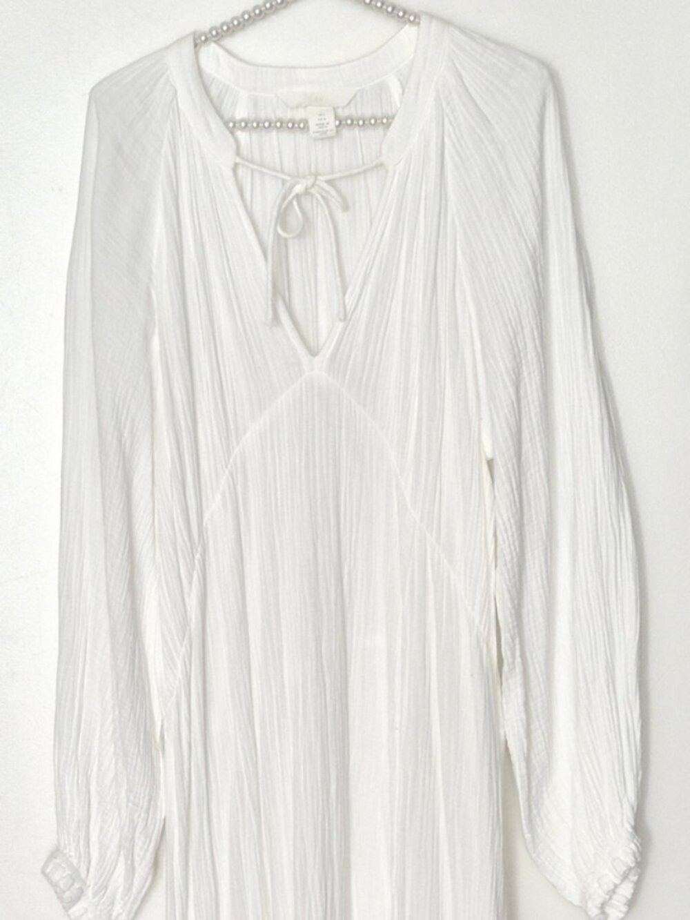 H&M Long Kaftan Dress Cotton Boho Dress White Size L - Picture 9 of 16